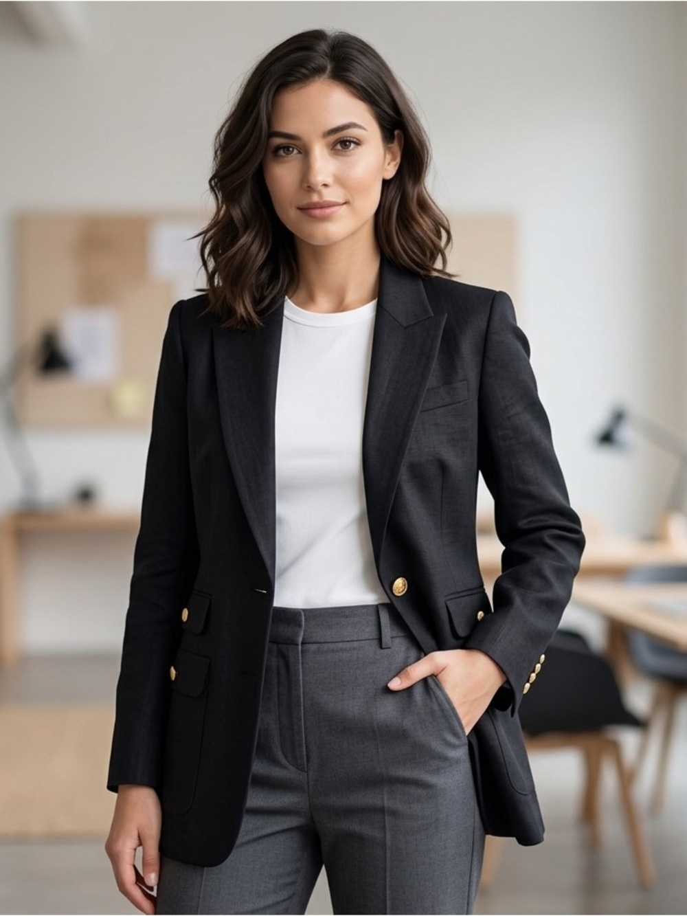 J Crew Black Linen Blend Longline Blazer Gold Button Utility Jacket Size 0⁠